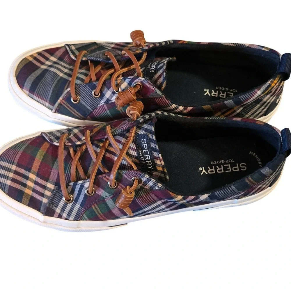 Sperry Top-Sider Plaid Lace Up Sneakers Womens Size 9.5 Casual Preppy